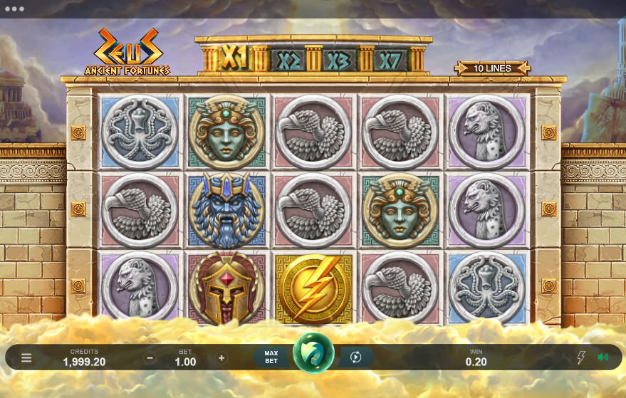 screenshot of the ancient fortunes zeus game interface