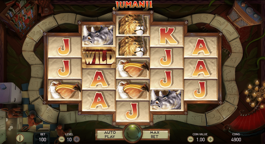 screenshots of the jumanji slot game interface
