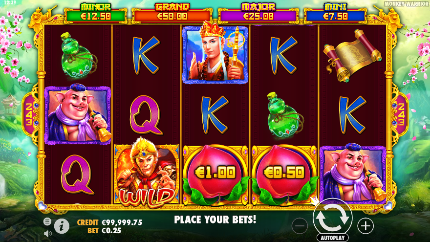 screenshot of the monkey warrior slot game interface