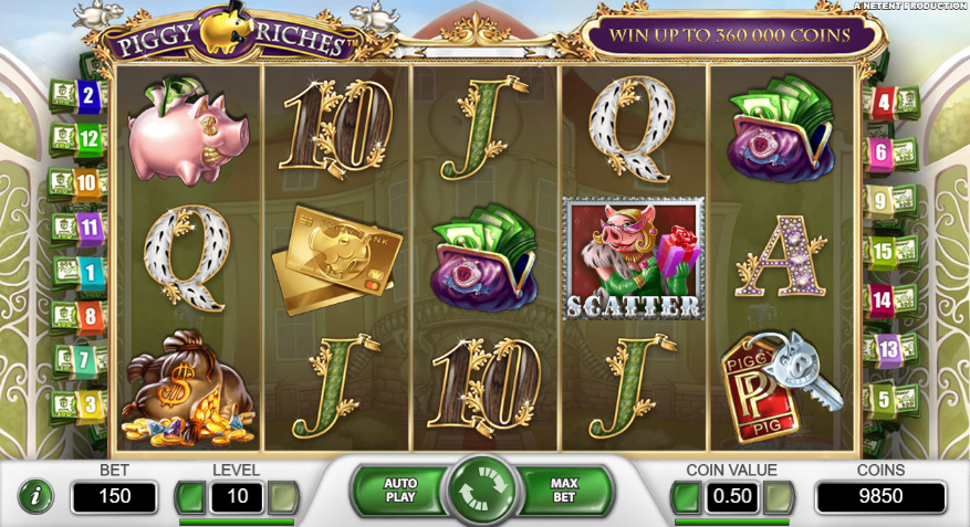 screenshot of the piggy riches slot game interface
