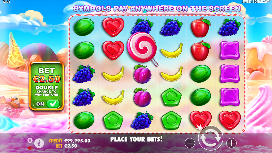 screenshot of the sweet bonanza slot game interface