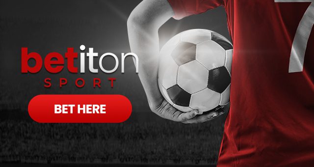 footballer holding a football with the Betiton Sport logo and a button that says "bet here"