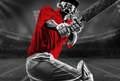 batsman in red shirt playing cricket
