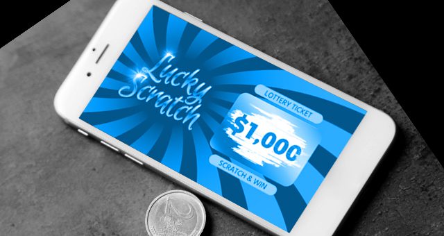 someone playing a scratch card called lucky scratch on their smartphone