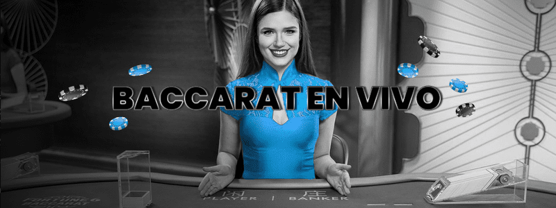 una crupier dando la bienvenida a los jugadores a una mesa de baccarat en vivo