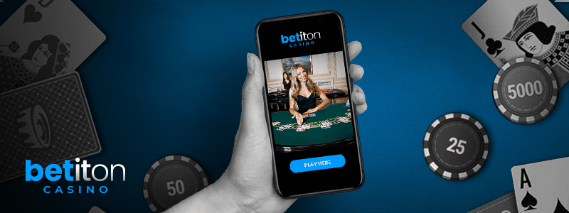 man playing at betiton live casino on mobile